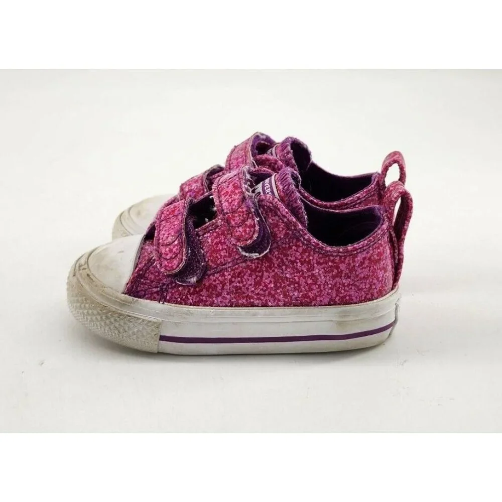 CONVERSE‎ All Star Girls Shoes Hook & Loop Pink Coated Canvas Glitter Size 4